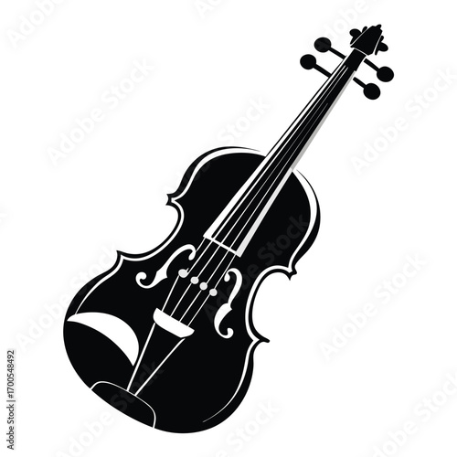 Elegant Black and White Violin Illustration Detailed String Instrument Design for Musicians
