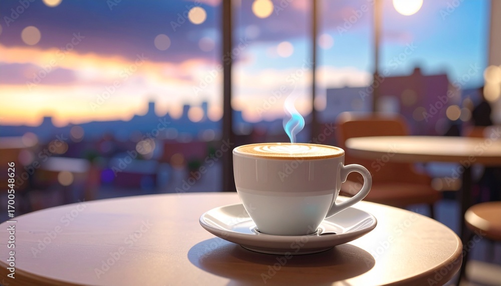 Fototapeta premium テーブルに置かれたコーヒーカップ モダンなカフェのようなオフィス空間のシンプルな背景