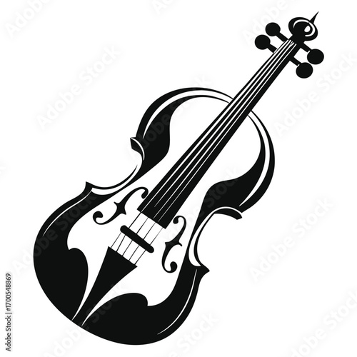 Black and White Vector Illustration of a Stylish Violin with Elegant Curves