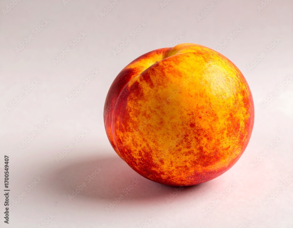 Fototapeta premium A plump, vibrant nectarine, rich in warm hues, is featured against a plain background, showcasing its juicy texture and beautiful color variations.
