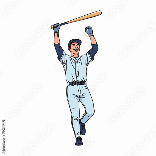 Vintage Baseball Player Vector Illustration for Sports and Athletic Design in Retro Style with Classic Uniform Colors