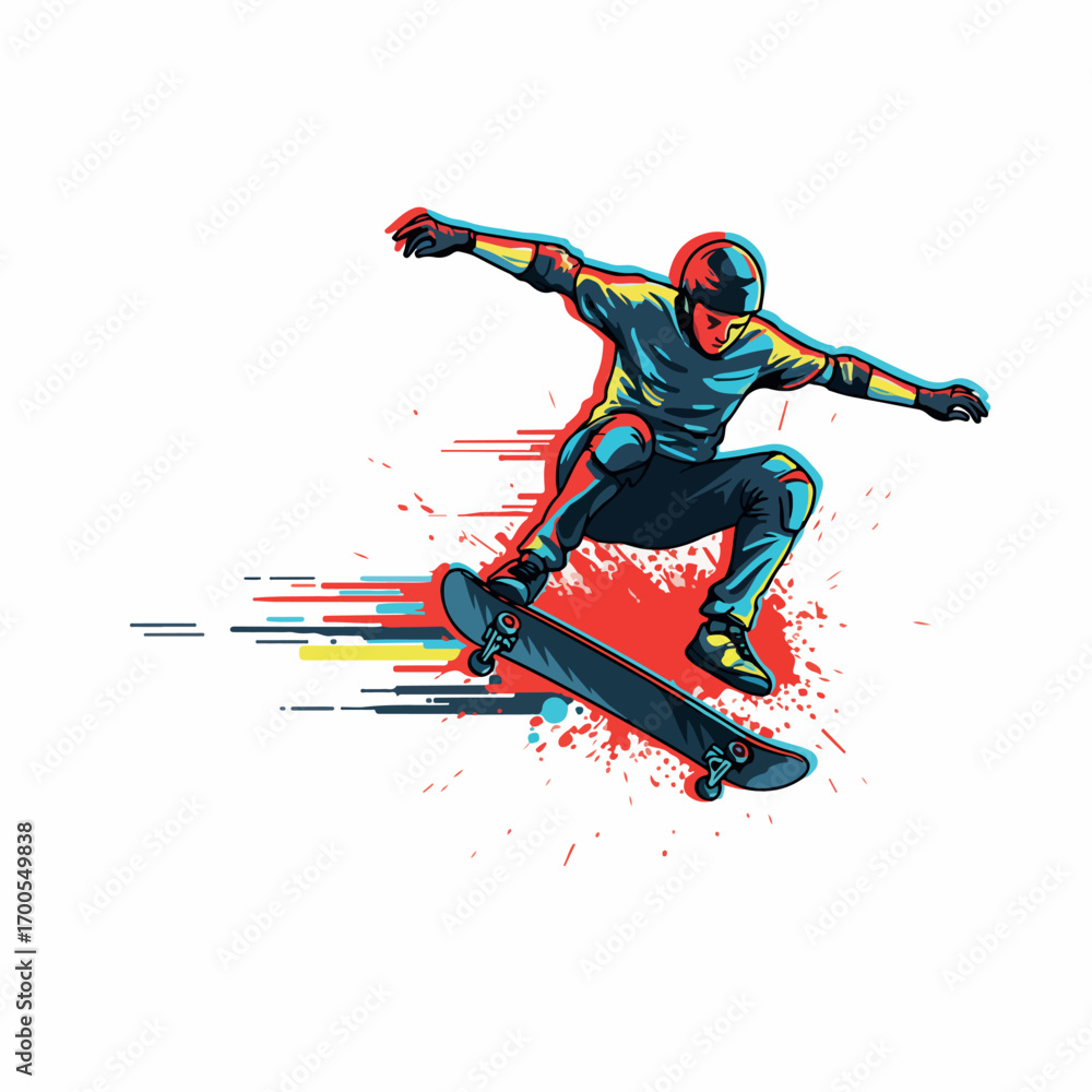 Fototapeta premium Dynamic futuristic skater design with neon speed effects, perfect for modern sports and streetwear style