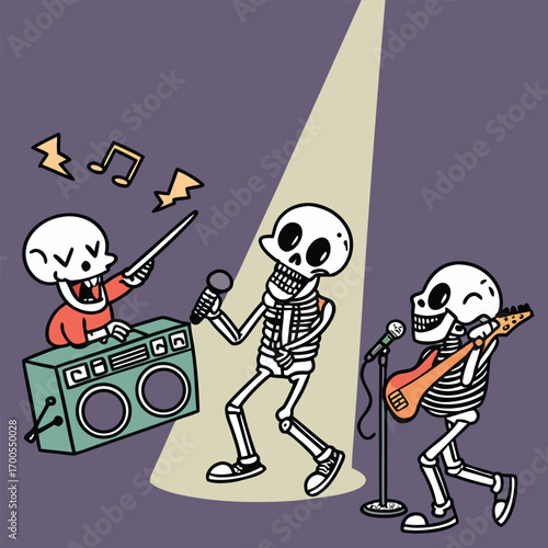 Funny Skeletons Rock Band T-shirt Design

