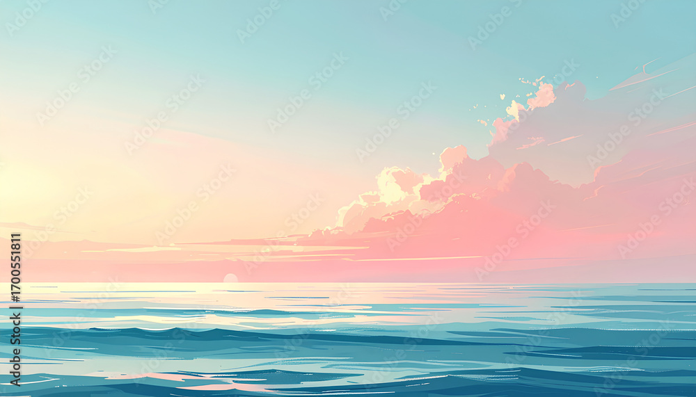 Naklejka premium Minimalist pastel seascape with calm ocean horizon