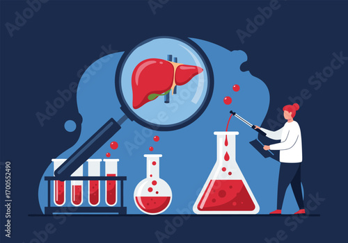 Medical scientists examining a diseased liver sample in a laboratory setting
