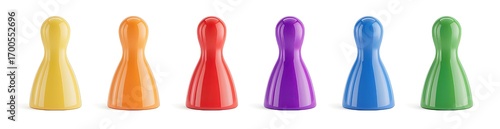 Colorful game pawns lined up together isolated PNG with Transparent Background