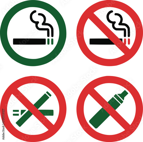 PrintSmoking Area and Restriction Line Icon Collection  Allowed and Forbidden Signs