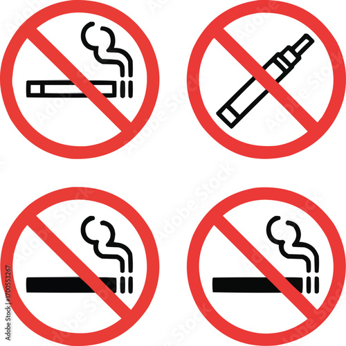 PrintNo Smoking and No Vaping Sign Icons Set  Prohibited Area Symbols