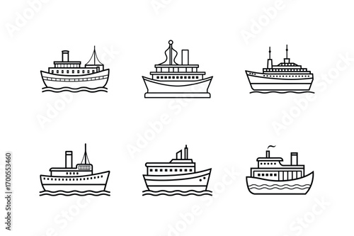 antique steamship icon line art vector illustration