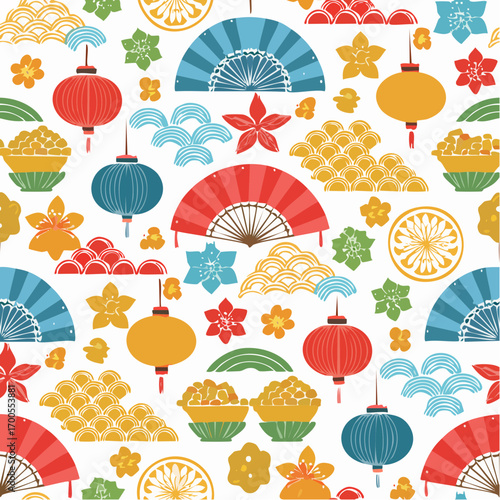Vector Japanese seamless pattern in oriental geometric traditional style.