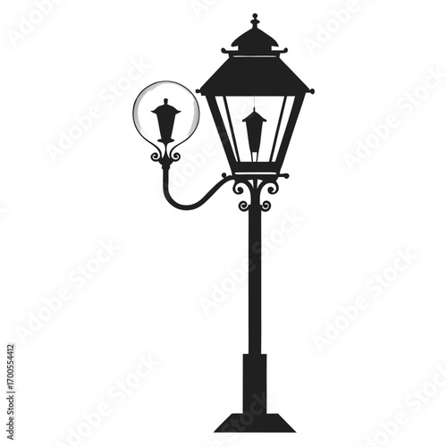 Ornate Black Silhouette of a Vintage Street Lamp with Two Lights Design