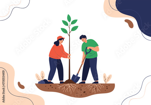 People planting a tree together for a greener planet and sustainable future