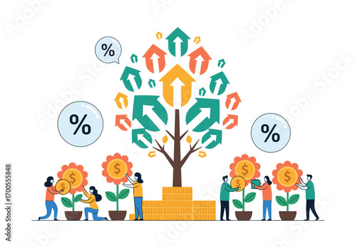 Financial growth tree concept illustrating investment returns and economic development
