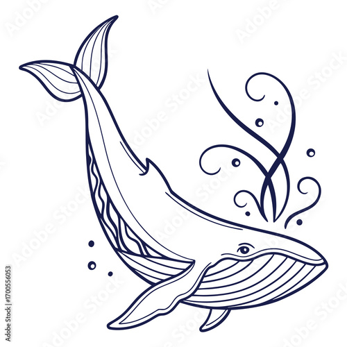 Elegant monoline whale emblem design for marine life and ocean themes