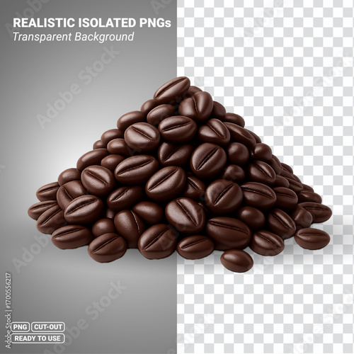 3D Rendered Pile of Coffee Beans. Transparent PNG file ready to be used.