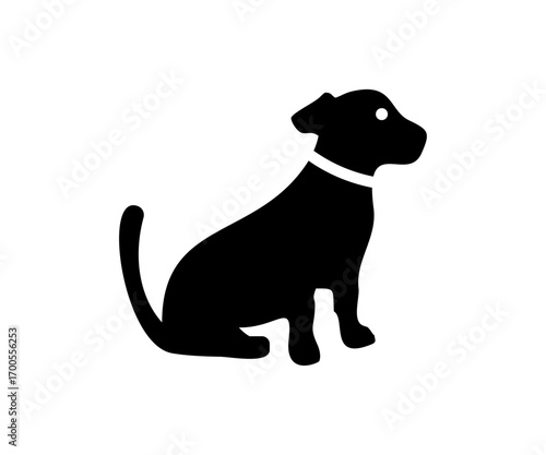 Black silhouette of a sitting dog. Dog icon. Dog silhouette vector design and illustration.

