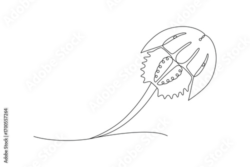 Marine armored horseshoe crab, continuous drawing in one line, minimalism, abstraction, xiphosurida, biological oceanography, one line. Editable vector contour