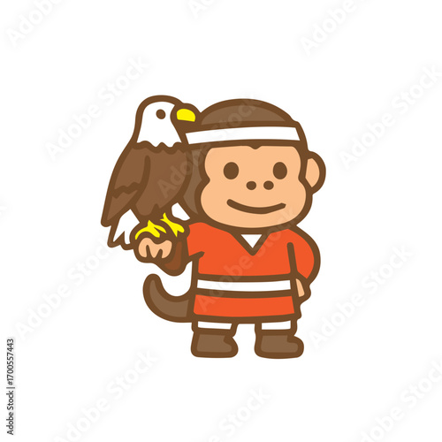 Cute Monkey with an eagle on his shoulder