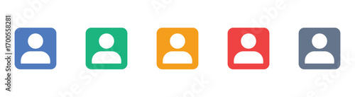 Collection of profile icons. With CSS styles in yellow, green, red, blue and gray boxes. Vector symbol for profile button. Vector Illustrations.