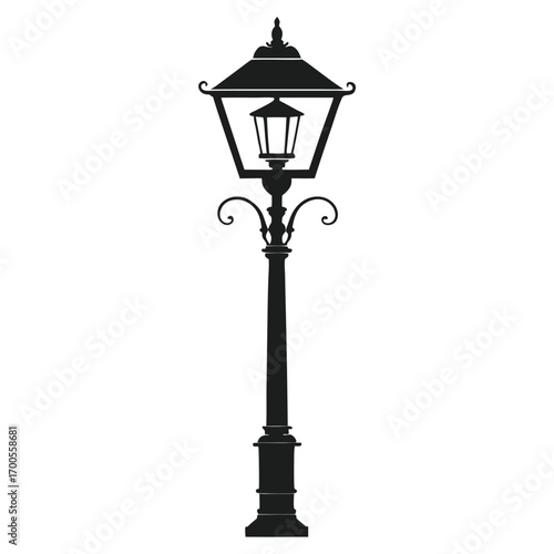Silhouette of an Ornate VintageStyle Street Lamp Post Design Element Illustration