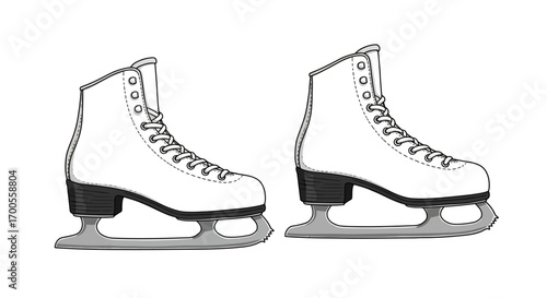 Realistic ice skates pair on white background for winter sports design