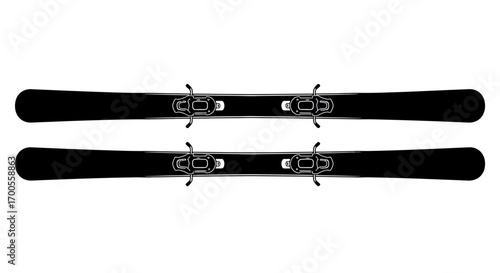 Minimalist black ski pair with bindings silhouette