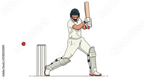 Cricketer in white uniform playing a shot with bat and ball