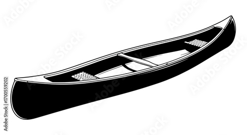 Monochrome canoe design featuring classic boat silhouette in black and white