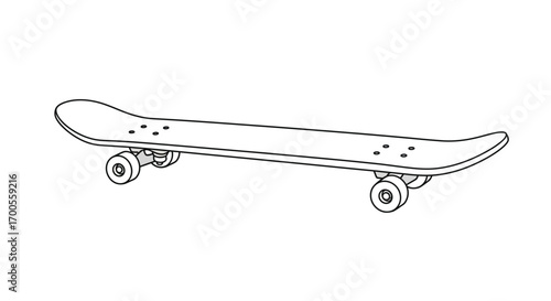Minimalist outline of a skateboard on white background for design projects
