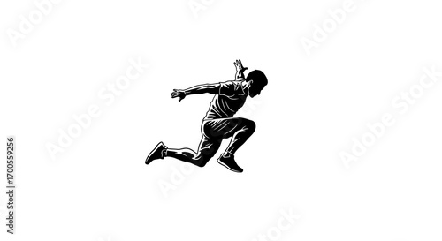 Dynamic jumping athlete silhouette on a white background