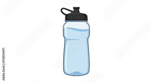 Reusable water bottle with flip-top lid on white background