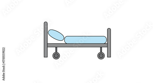 Hospital bed icon with wheels in flat style on white background