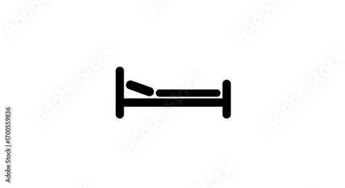 Minimalist bed icon: simple black silhouette for sleep and rest themes