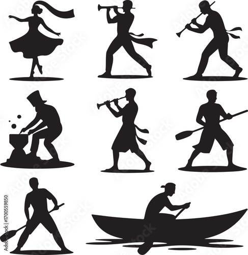 Collection of Human Silhouettes – Sports, Dance, Village Life and Daily Activities Vector Set

Silhouette Vector Bundle of People in Action – Farming, Fitness, Cycling, Yoga, Music and Lifestyle Poses