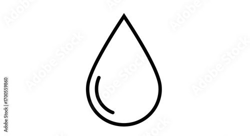 Minimalist water drop symbol in black and white line art design