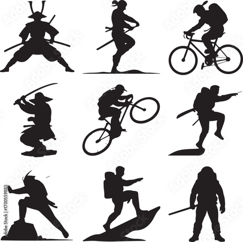 Collection of Human Silhouettes – Sports, Dance, Village Life and Daily Activities Vector Set

Silhouette Vector Bundle of People in Action – Farming, Fitness, Cycling, Yoga, Music and Lifestyle Poses