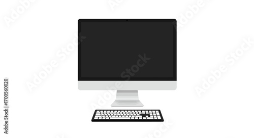 Minimalist desktop computer with keyboard on white background