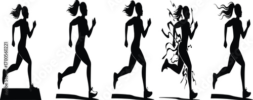Runner transformation silhouette set featuring motion progression, energy burst effects, and dynamic poses for sports, superhero, and merch design