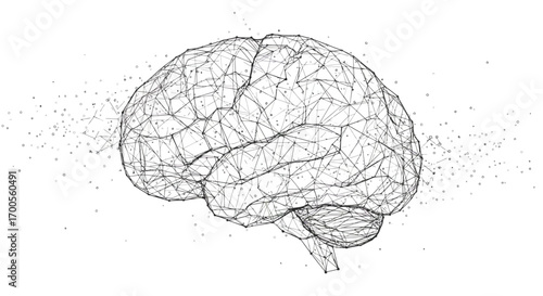 Geometric brain network in abstract wireframe style with a futuristic 3d design