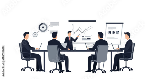 Business team meeting in modern office with analytics planning and presentation