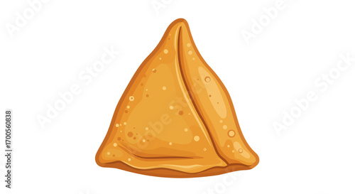 Golden samosa snack with crispy texture on white background