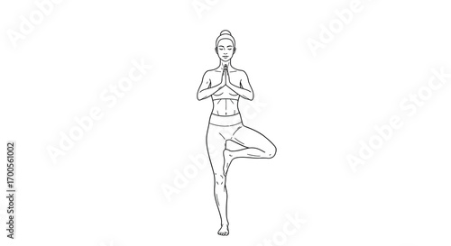 Minimalist yoga pose line art: tree pose mindfulness and balance