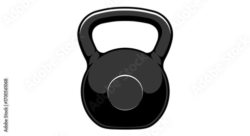 Glossy black kettlebell icon on white background for fitness and gym designs