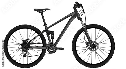 Detailed mountain bicycle side view on white background