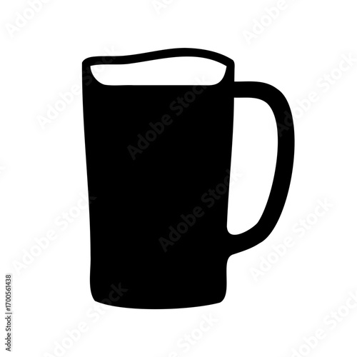 Stylized black silhouette of a glass mug with handle and foam