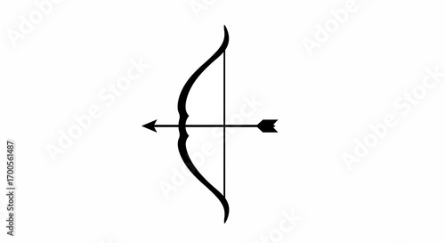 Minimalist bow and arrow design with symmetrical silhouette on white background