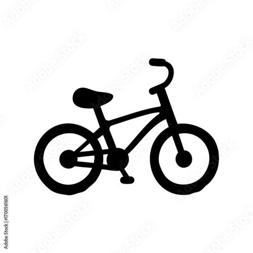 Stylized black silhouette of a bicycle, presented on a white background