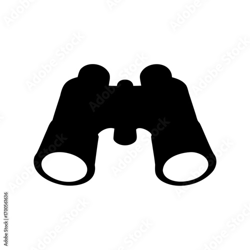 Simple black silhouette illustration of binoculars on a plain white background