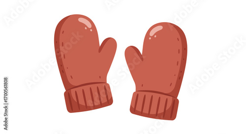Cozy pair of red winter mittens with knit cuffs on white background