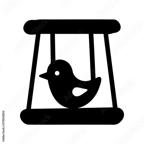 Black silhouette of a bird in a stylized birdcage illustration art